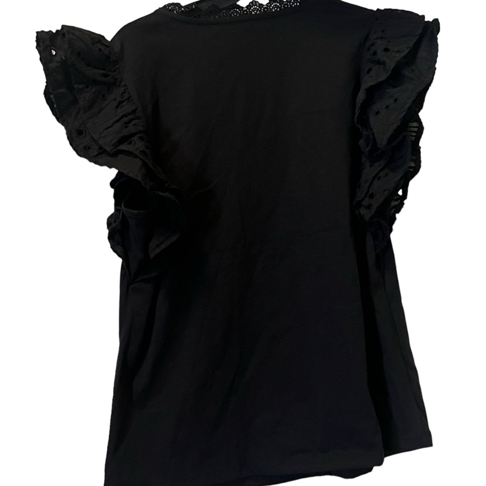 Marc New York Black Ruffle Sleeve with lace trim Shirt Top - Picture 9 of 10